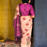 Kalpataru Ganesha Kalamkari Silk Saree - Pink