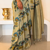 Kalpataru Intertwined Kalamkari Silk Saree - Green