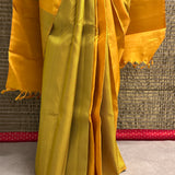 Pin Stripes Colour Blocked Kanchi Silk Saree - Yellow