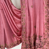 Water Lily Embroidered Tussar Silk Saree - Pink