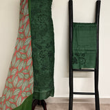 Tussar Cutwork Kurta Set - Green and Pink