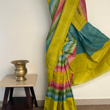 Veena Rainbow Tussar Saree - Citron