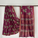 Maya Floral Tussar Saree - Maroon and Green