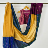 Mishrita Floral Border Organza Saree - Yellow, Peacock Blue and Violet