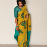 Kalpataru Parakeet Kalamkari Silk Saree - Yellow