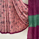 Veena Floral Tussar Saree - Pink and Violet