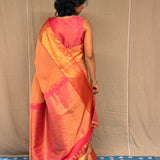 Mishrita Ornamental Border Chiffon Saree - Peach and Beige