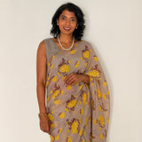 Fiza Sprig Chiffon Saree - Yellow