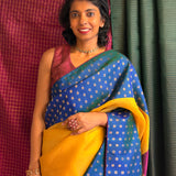 Mishrita Floral Border Organza Saree - Yellow, Peacock Blue and Violet
