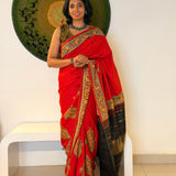 Mila Ajrakh Noir Kanchipuram Silk Saree - Red