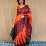 Mishrita Floral Border Organza Saree - Orange, Maroon and Green