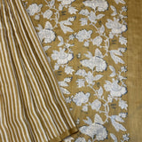 Veena Striped Peonies Tussar Saree - Ochre