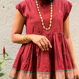 Kaleidoscope Merge Fit and Flare Kanchi Cotton Top - Maroon