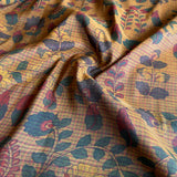 Kalpataru Floral Checks Kalamkari Silk Saree - Mustard