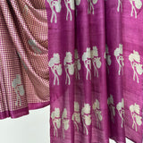 Veena Plaid Flowers Tussar Saree - Purple