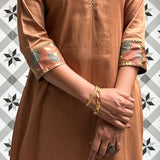 Tropical Blooms Embroidered Kurta Set - Tan