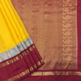 Mishrita Twin Border Chiffon Saree - Yellow, Maroon and Grey