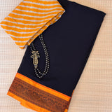 Mishrita Peacock Border Chiffon Saree - Black & Mustard