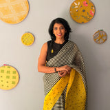 Tuhina Stripes Print Play Organza Saree - Yellow
