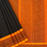 Mishrita Peacock Border Chiffon Saree - Black & Mustard