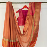 Mishrita Ornamental Border Chiffon Saree - Peach and Beige