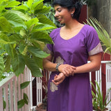 Tropical Blooms Applique Kurta Set - Purple