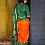 Mohana Kolam Kanchi Silk Saree - Orange and Green