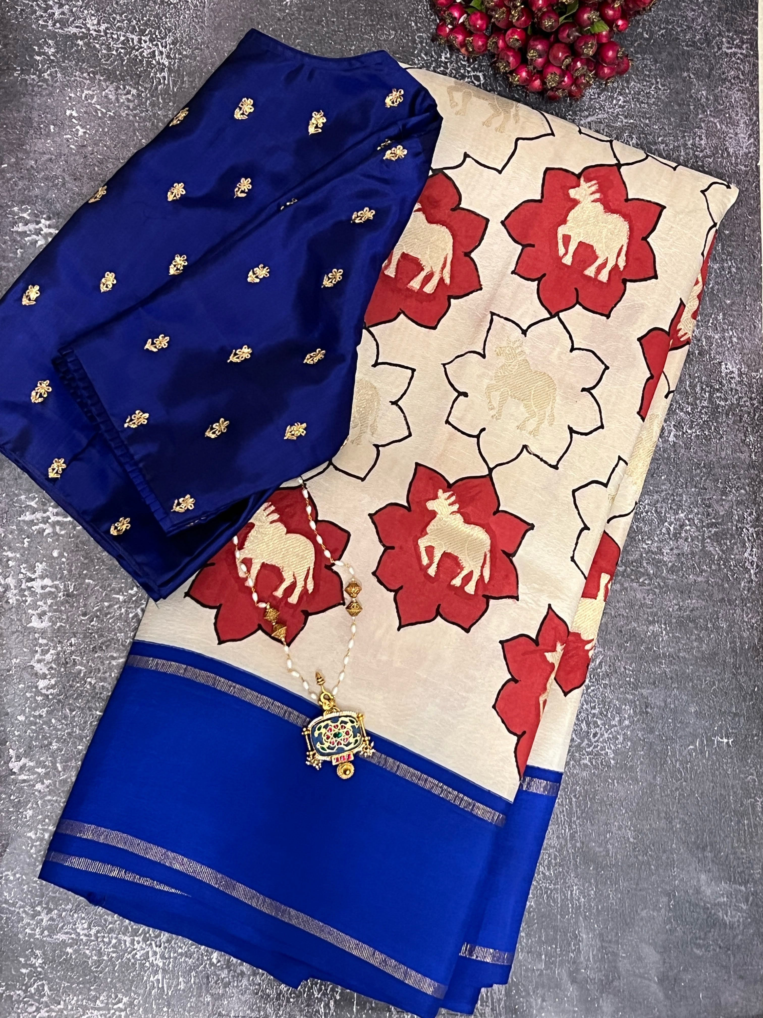 Kalpataru kamadhenu kalamkari silk saree