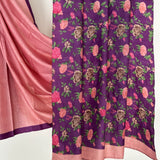Veena Plain Tussar Saree - Pink and Purple
