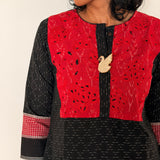 Elements Fireplace Cutwork Ikat Kurta - Charcoal