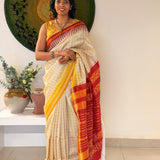 Tissue Woven Ikat Silk Saree - Beige