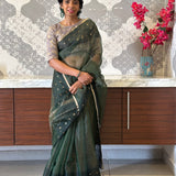 Zari striped handwoven organza saree
