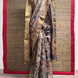 Forest Raga Tussar Kalamkari Saree - Beige