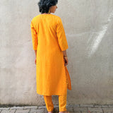Yellow Chanderi Applique Kurta Set