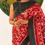 Handwoven Ikat Silk Saree - Vermilion