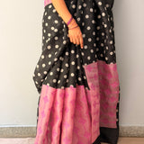 Tuhina Dots Print Play Organza Saree - Pink