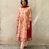 Peach Floral Cotton Kalidar Set