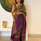 Kalpataru Microchecks Kalamkari Silk Saree - Violet