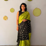 Tuhina Dots Print Play Organza Saree - Citron