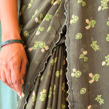 Fiza Petal Chiffon Saree - Olive