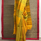 Pin Stripes Colour Blocked Kanchi Silk Saree - Yellow