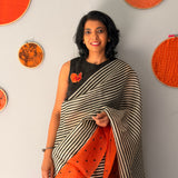 Tuhina Stripes Print Play Organza Saree - Orange