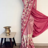 Veena Rose Petals Tussar Saree - Pink