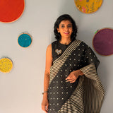 Tuhina Stripes Print Play Organza Saree - Black