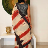 Brush Dyed Cotton Saree - Hexagon Grid