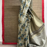 Kalpataru Vines Hand Painted Kalamkari Silk Saree - Green