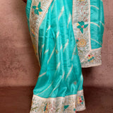 Hand embroidered shibori tussar saree
