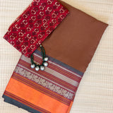 Mishrita Long Border Chiffon Saree - Brown