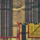 Sumangala Horizontal Stripes Kanchi Silk Saree - Yellow