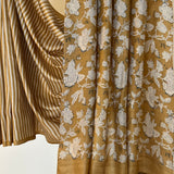 Veena Striped Peonies Tussar Saree - Ochre